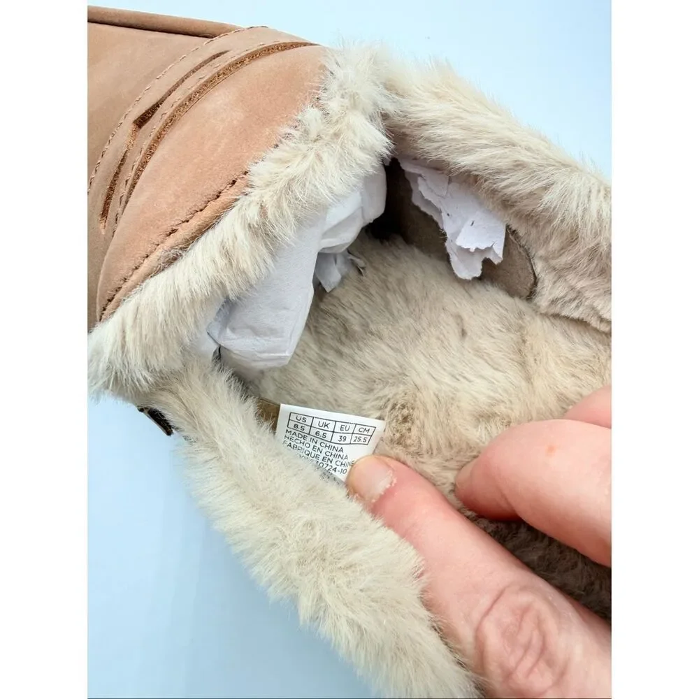 NIB TOMS Women's Cara Cozy Fur Lined Lug Sole Tan Suede Loafer Mule size 8.5